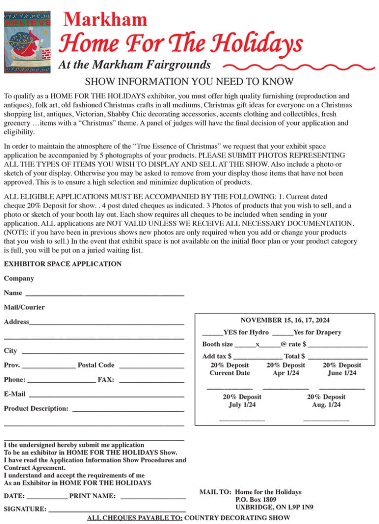 2024 Exhibitor Application Form Home for the Holidays